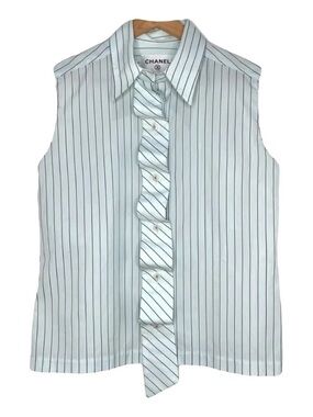 Authentic CHANEL sleeves formal stripes office top 36cm